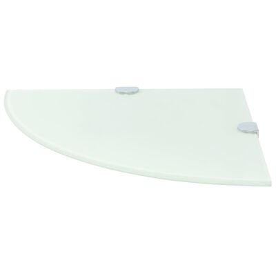 vidaXL Rohová polička s chrómovanou podperou, sklenená, biela, 25x25 cm