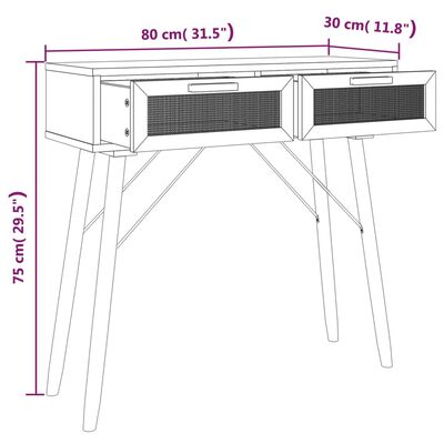 vidaXL Konzolový stôl biely 80x30x75 cm masívna borovica a ratan
