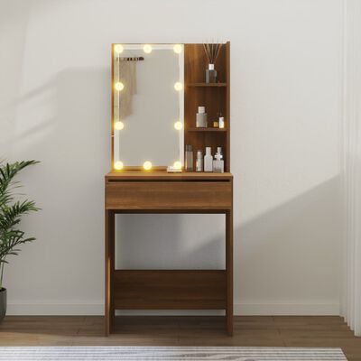 vidaXL Toaletný stolík s LED hnedý dub 60x40x140 cm