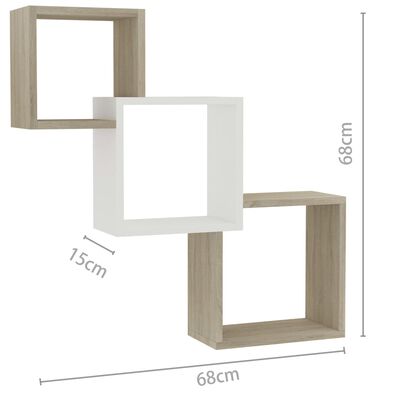 vidaXL Cube Wall Shelves White and Sonoma Oak 68x15x68 cm Chipboard