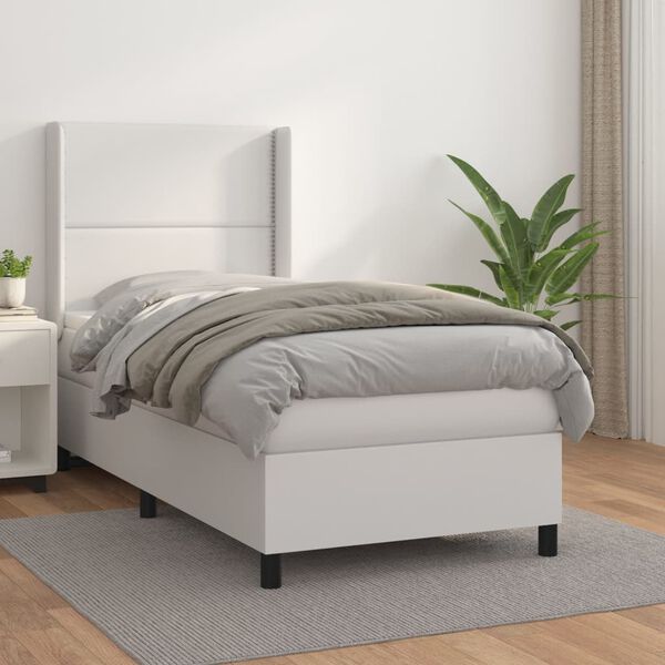 vidaXL Boxspring posteľ s matracom biela 90x190 cm umel&aacute; koža