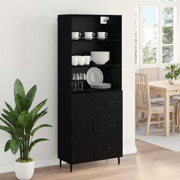 vidaXL Highboard so z&aacute;suvkou Čierny dub 69,5 x 34 x 180 cm