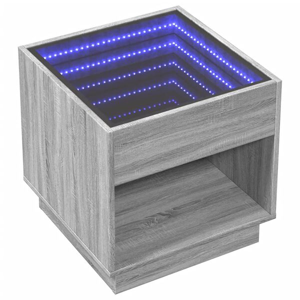 vidaXL Konferenčný stolík s nekonečnými LED sivý sonoma 50x50x50 cm