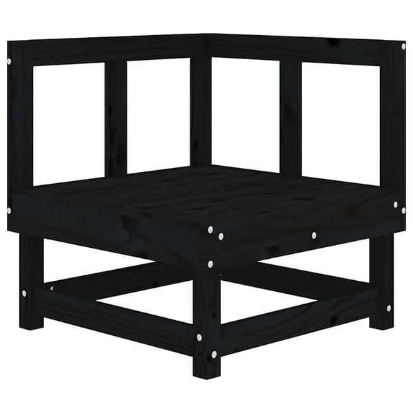 vidaXL Rohov&aacute; pohovka s podložkami čierna borovicov&yacute; mas&iacute;v