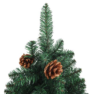 vidaXL Úzky osvetlený vianočný stromček s guľami, zelený 180 cm