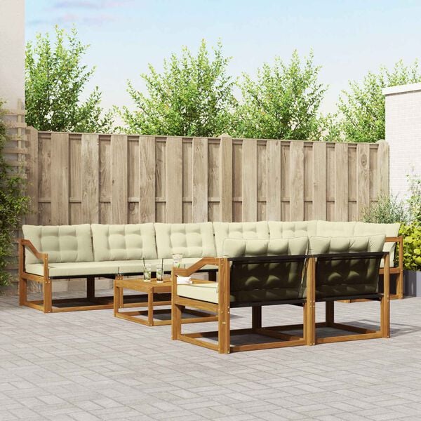 vidaXL Z&aacute;hradn&aacute; s&uacute;prava gaučov s vank&uacute;&scaron;om 9 pcs Pr&iacute;rodn&aacute; a kr&eacute;mov&aacute;