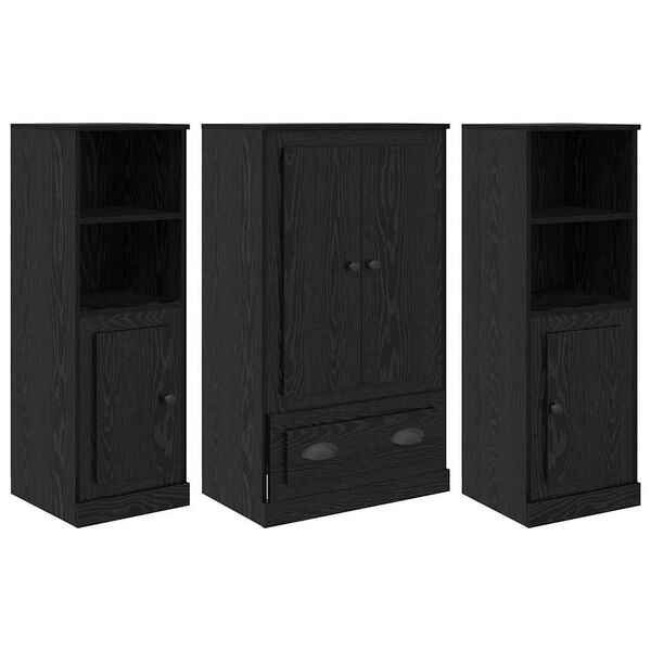 vidaXL Highboard so z&aacute;suvkou 3 pcs Čierny dub Kompozitn&eacute; drevo