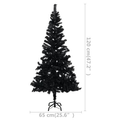 vidaXL Osvetlený umelý vianočný stromček+stojan, čierny 120 cm, PVC