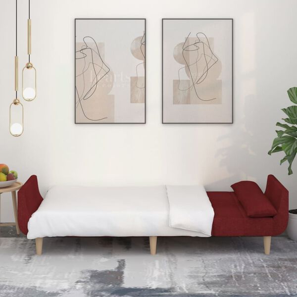 vidaXL 2-miestna rozkladacia pohovka s 2 vank&uacute;&scaron;mi,v&iacute;novo červen&aacute;,l&aacute;tka