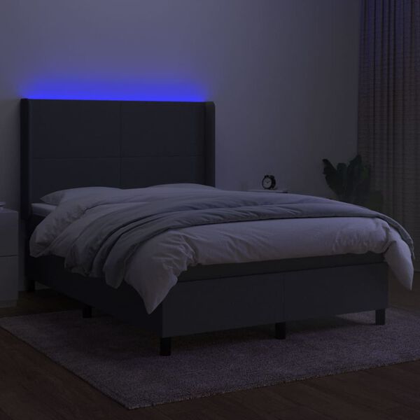 vidaXL Posteľ boxsping s matracom a LED tmavosiv&aacute; 140x190 cm l&aacute;tka