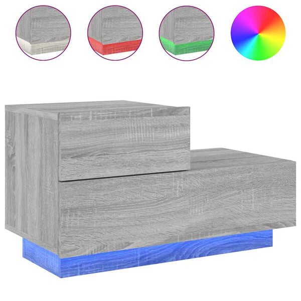 vidaXL Nočný stolík s LED svetlami sivý sonoma 70x36x40,5 cm