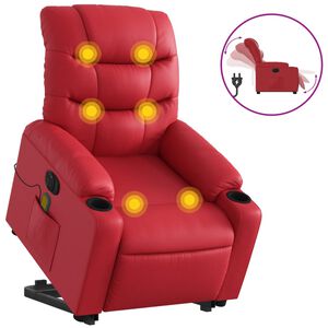 vidaXL Elektrick&eacute; zdv&iacute;hacie mas&aacute;žne skl&aacute;pacie kreslo červen&eacute; umel.koža