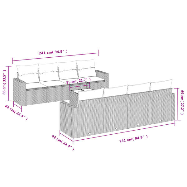 vidaXL 9-dielna záhradná súprava pohoviek s vankúšmi svetlosivá