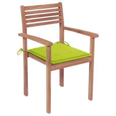 vidaXL Záhradné stoličky 4 ks bledozelené podložky teakový masív