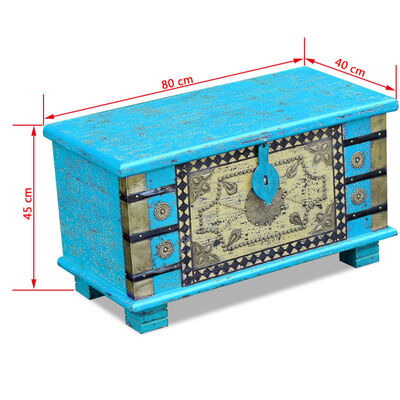 vidaXL Úložná truhlica z mangového dreva, modrá, 80x40x45 cm
