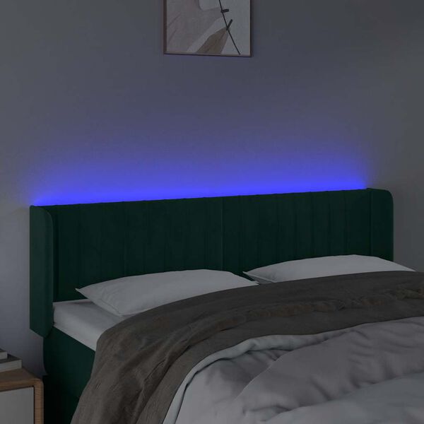 vidaXL Čelo postele s LED tmavozelen&eacute; 147x16x78/88 cm zamat