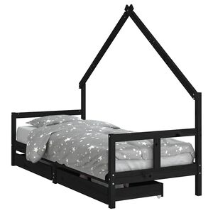 vidaXL R&aacute;m detskej postele so z&aacute;suvkami čierny 80x200 cm mas. borovica