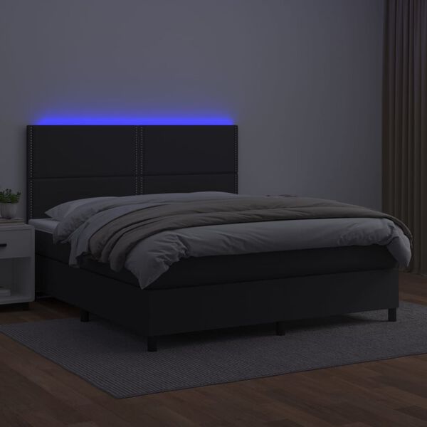 vidaXL Boxspring posteľ s matracom a LED čierna 180x200 cm umel&aacute; koža