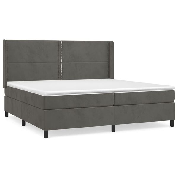 vidaXL Posteľn&yacute; r&aacute;m boxspring s matracom tmavosiv&yacute; 200x200 cm zamat