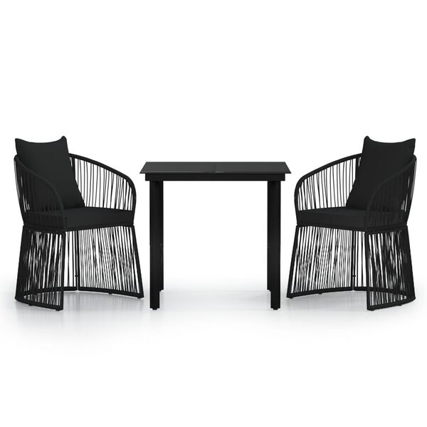 vidaXL 3-dielna záhradná jedálenská súprava s podložkami, čierna