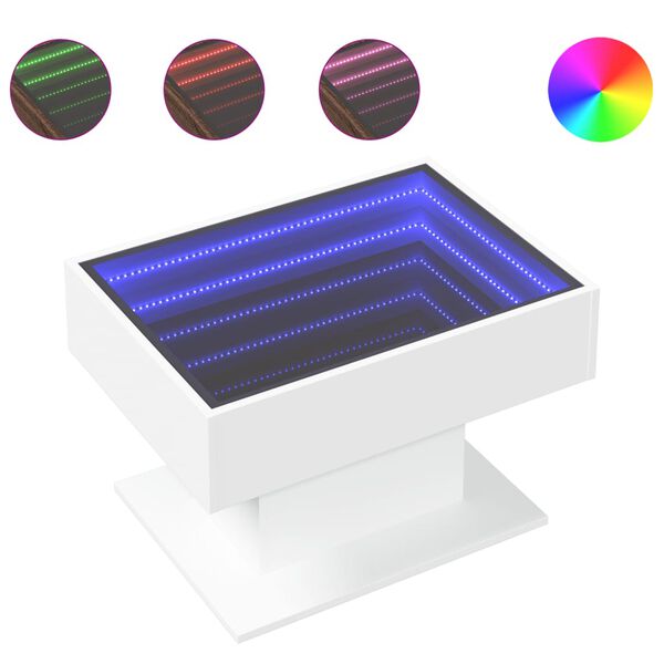 vidaXL Konferenčn&yacute; stol&iacute;k s LED biely 70x50x45 cm kompozitn&eacute; drevo