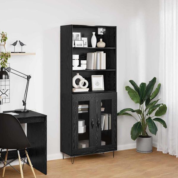 vidaXL Highboard 2 pcs Čierny dub Kompozitn&eacute; drevo