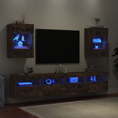 vidaXL TV nástenné skrinky s LED svetlami 2 ks dymový dub 40x30x60,5cm