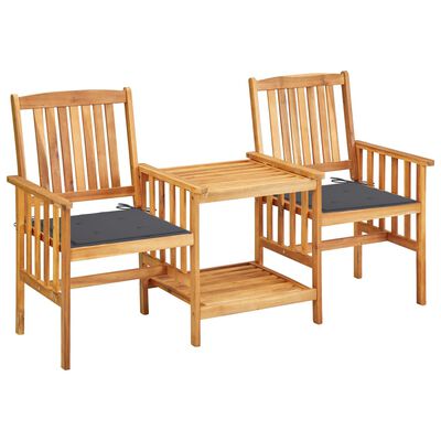 vidaXL Záhradné stoličky s príručným stolom a vankúšmi akáciový masív