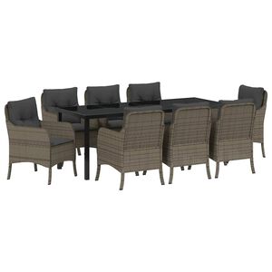 vidaXL Z&aacute;hradn&yacute; jed&aacute;lensk&yacute; set s vank&uacute;&scaron;om 9 pcs Siv&aacute; polyratan