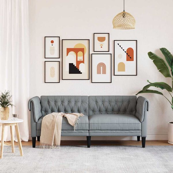 vidaXL Pohovka Chesterfield 2-miestna bledosiv&aacute; l&aacute;tka