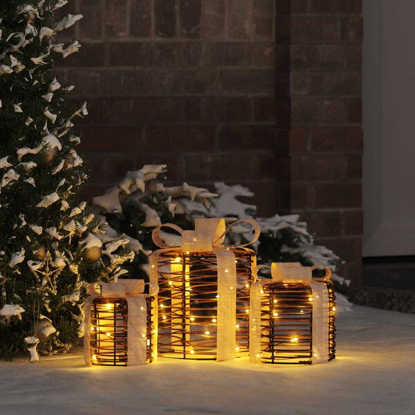 vidaXL Dekor&aacute;cia Darčekovej Skatuľky 3 pcs Tepl&aacute; biela Ratan