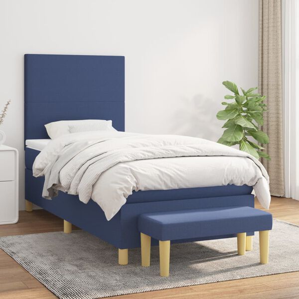 vidaXL Posteľn&yacute; r&aacute;m boxspring s matracom modr&yacute; 90x190 cm l&aacute;tka