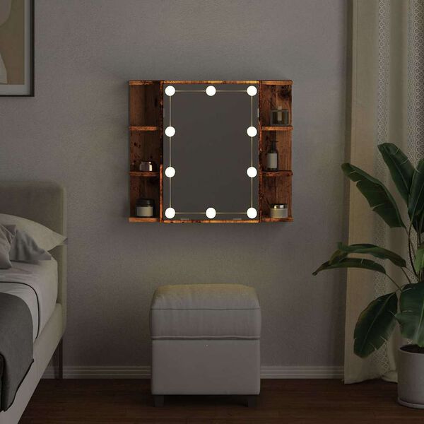 vidaXL Zrkadlová skrinka s LED Old Wood 70x16,5x60 cm