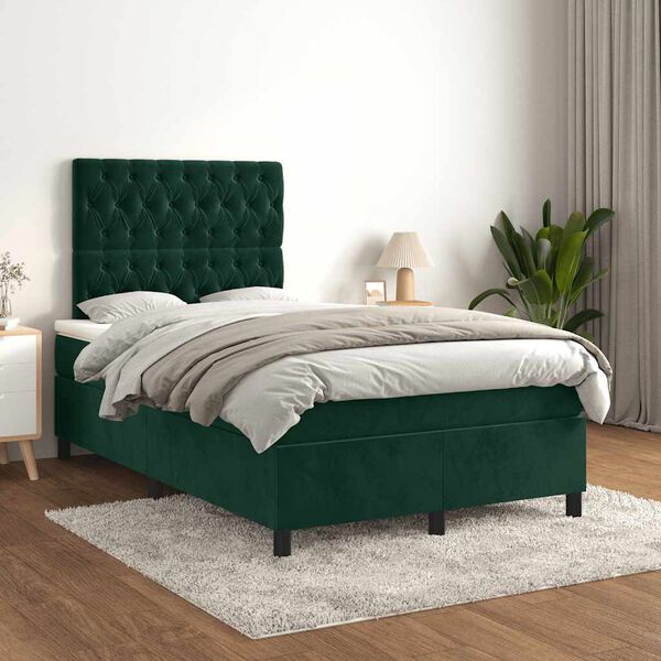 vidaXL Boxspring posteľ s matracom, tmavozelen&aacute; 120x190cm, zamat