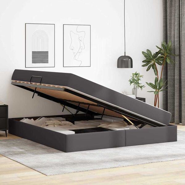 vidaXL Postel s &uacute;ložn&yacute;m prostorem a matrac&iacute; s matracmi 2 pcs Siv&aacute; Koža