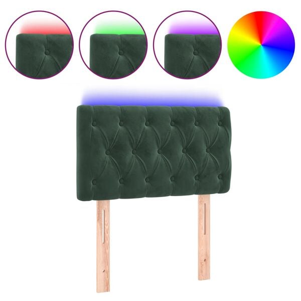 vidaXL Čelo postele s LED tmavozelen&eacute; 80x7x78/88 cm zamat