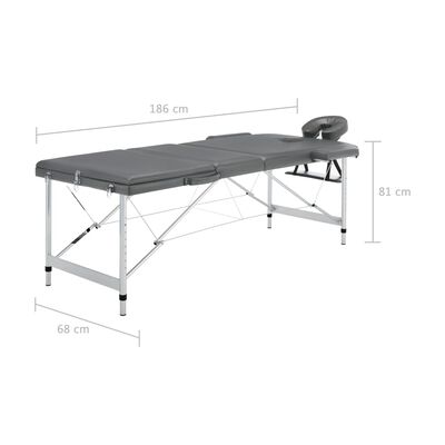 vidaXL Masážny stôl s 3 zónami, hliníkový rám, antracitový 186x68 cm