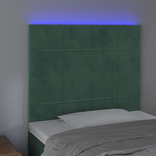 vidaXL Čelo postele s LED tmavozelen&eacute; 80x5x118/128 cm zamat