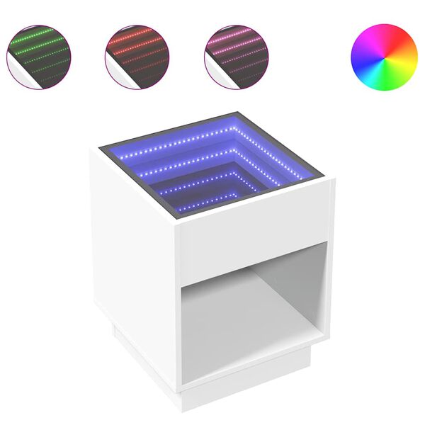 vidaXL Nočn&yacute; stol&iacute;k s nekonečn&yacute;mi LED biely 40x40x50 cm