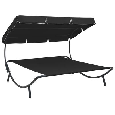 vidaXL Záhradná posteľ s baldachýnom, čierna