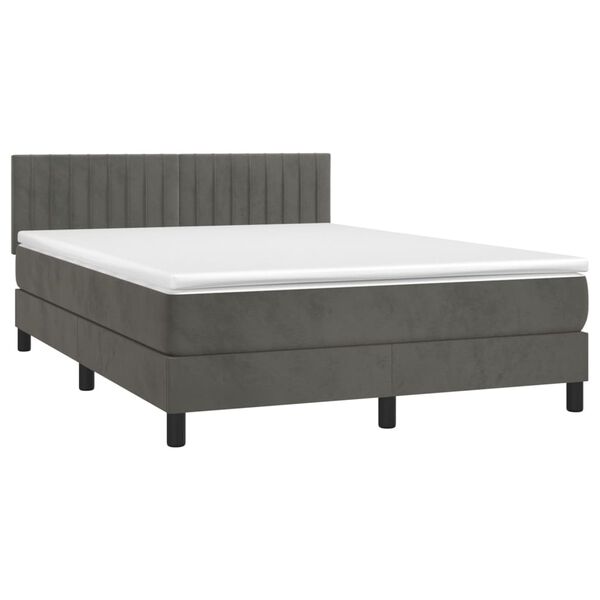 vidaXL Posteľn&yacute; r&aacute;m boxspring s matracom tmavosiv&yacute; 140x190 cm zamat