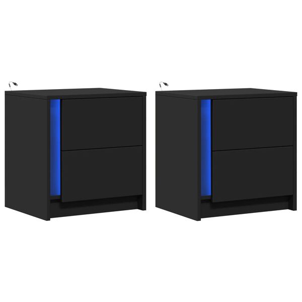 vidaXL Nočné stolíky s LED svetlami 2 ks čierne kompozitné drevo