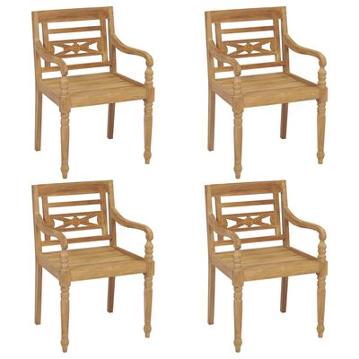 vidaXL Batavia stoličky s podložkami 4 ks tíkový masív
