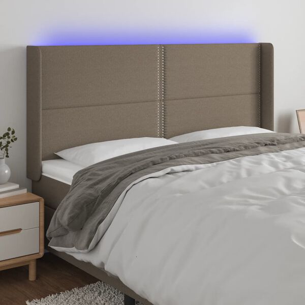 vidaXL Čelo postele s LED sivohned&eacute; 183x16x118/128 cm l&aacute;tka