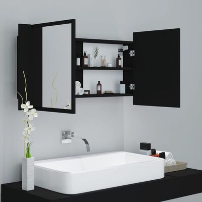 vidaXL LED kúpeľňová zrkadlová skrinka čierna 90x12x45 cm