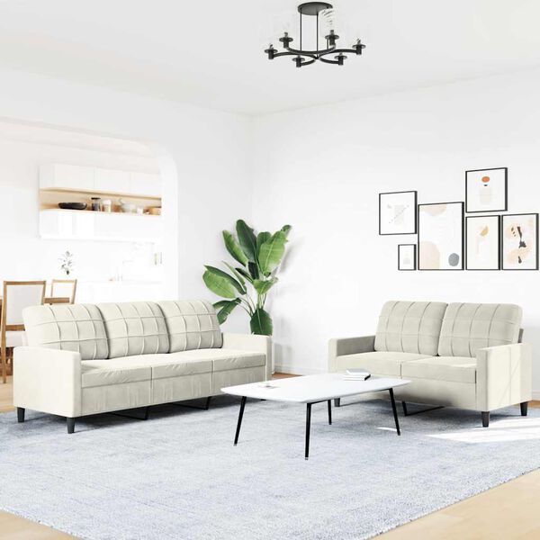 vidaXL 2-dielna sedacia súprava s vankúšmi krémová zamat