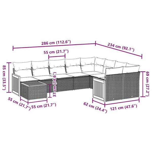 vidaXL 10-dielna z&aacute;hradn&aacute; sedacia s&uacute;prava s vank&uacute;&scaron;mi polyratan čierna