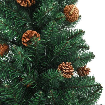 vidaXL Úzky osvetlený vianočný stromček pravé drevo+šišky zelený 150cm