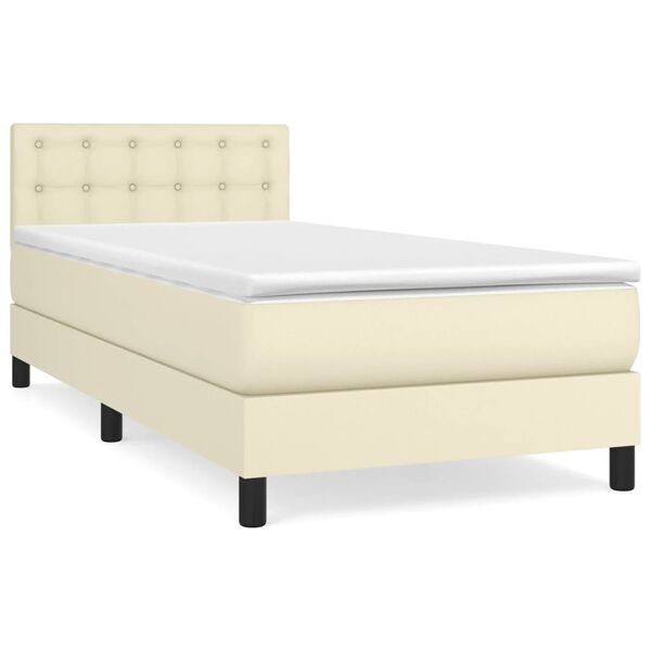 vidaXL Boxspring posteľ s matracom kr&eacute;mov&aacute; 90x200 cm umel&aacute; koža