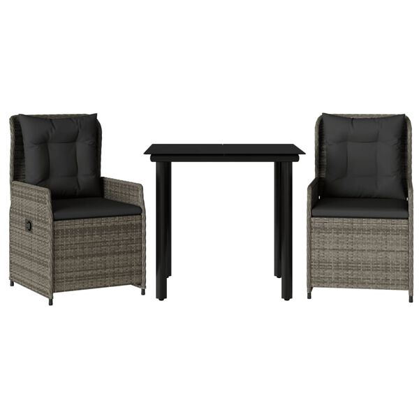 vidaXL 3-dielna z&aacute;hradn&aacute; jed&aacute;lensk&aacute; sada s podložkami siv&aacute; polyratan